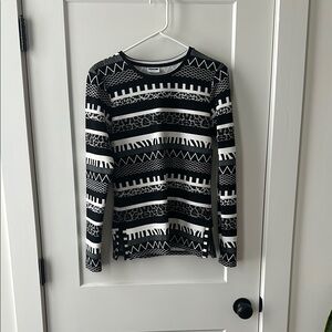 Noisy May Black Crew Neck Sweater with Geometric Patterns